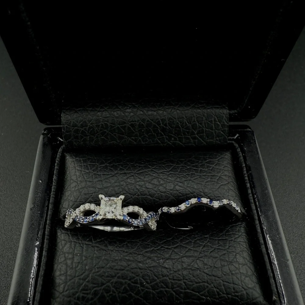 14k white gold & sapphire wedding ring set - Picture 2 of 8